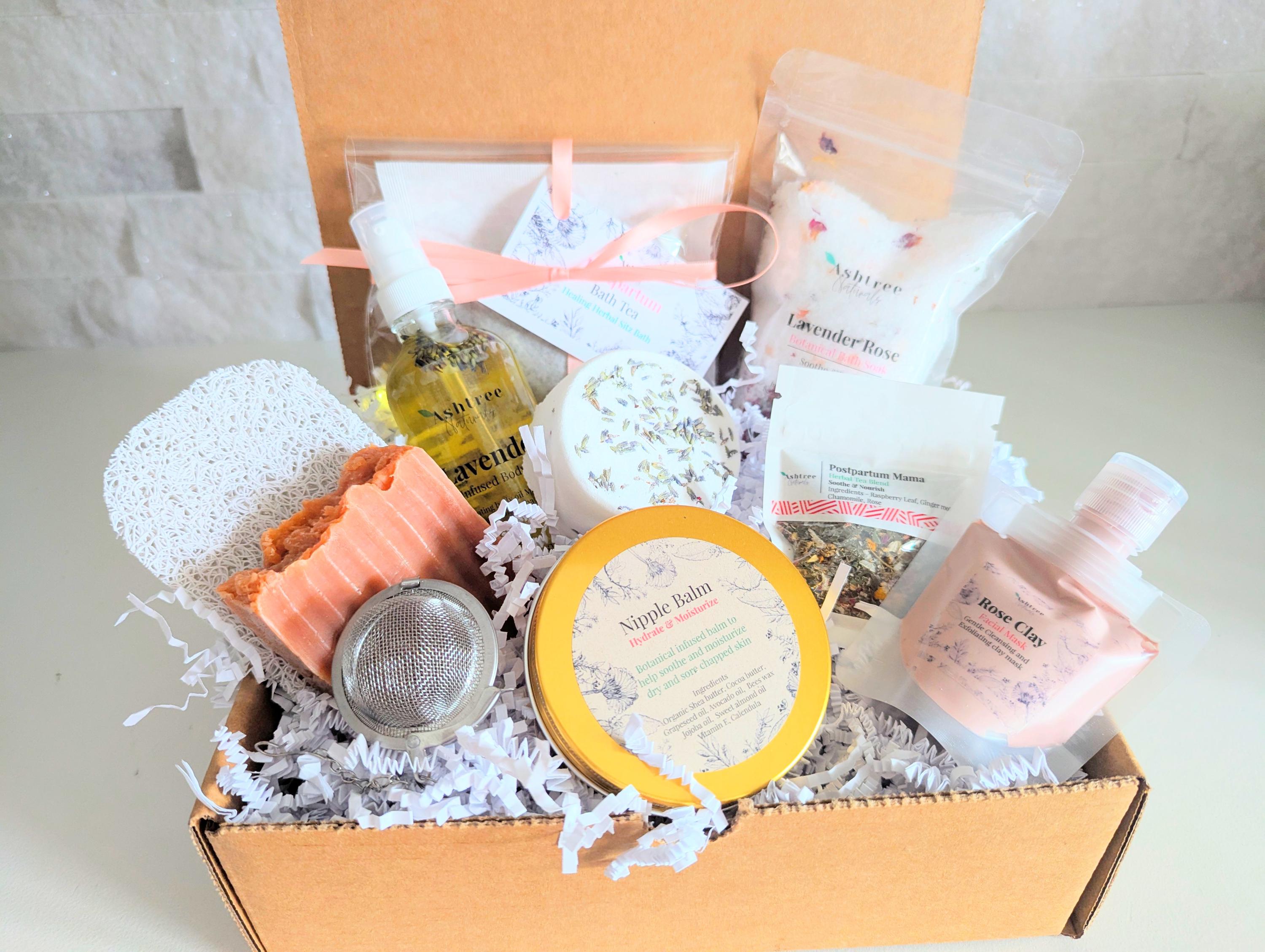New mom / Postpartum box  ~  Gift Box ( Personal message card) - ( Natural / Organic self care kit )