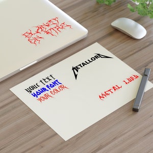 Hojas de pegatinas personalizadas con texto personalizado y logotipo de banda de metal