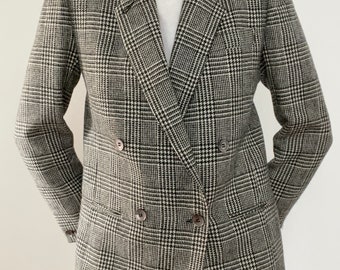Italian Vintage Blazer Zippered Dogstooth Jacket: Size 68 US Women/'s Black White Houndstooth Jacket 1012 UK