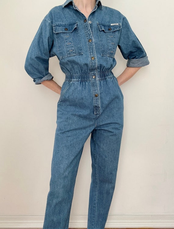 Vintage Denim Jumpsuit Mid Blue Wash Overalls Boiler Suit Romper