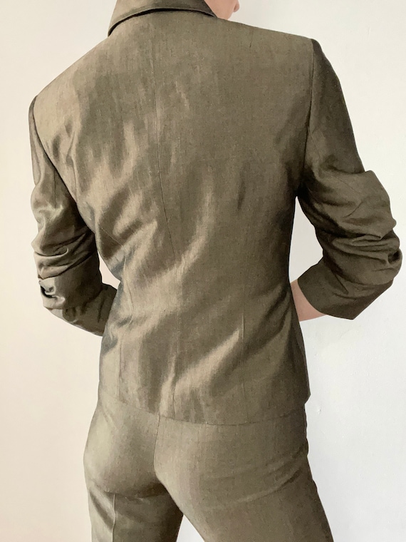 Vintage 90s pant suit | silk blend olive green hi… - image 6