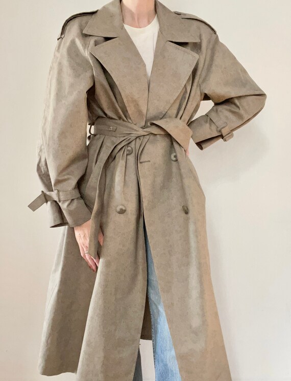 Vintage 90s Trench Coat Beige Floral 