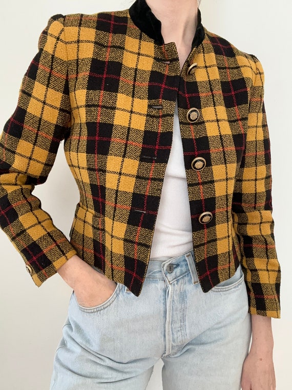 Vintage 90s plaid cropped blazer | yellow black r… - image 9