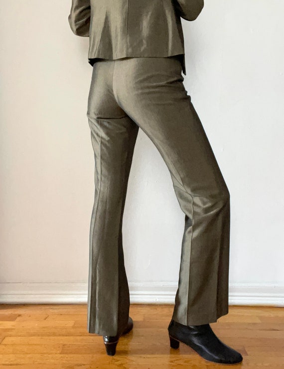Vintage 90s pant suit | silk blend olive green hi… - image 10