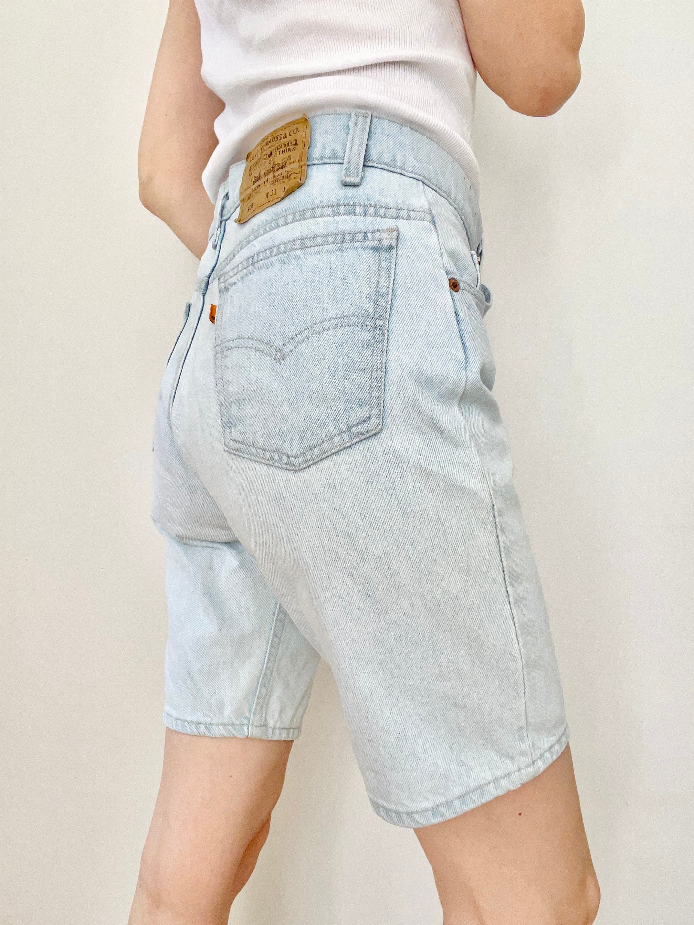 Vintage Levis Long Jean Shorts Orange Tab Light Wash Denim - Etsy Singapore