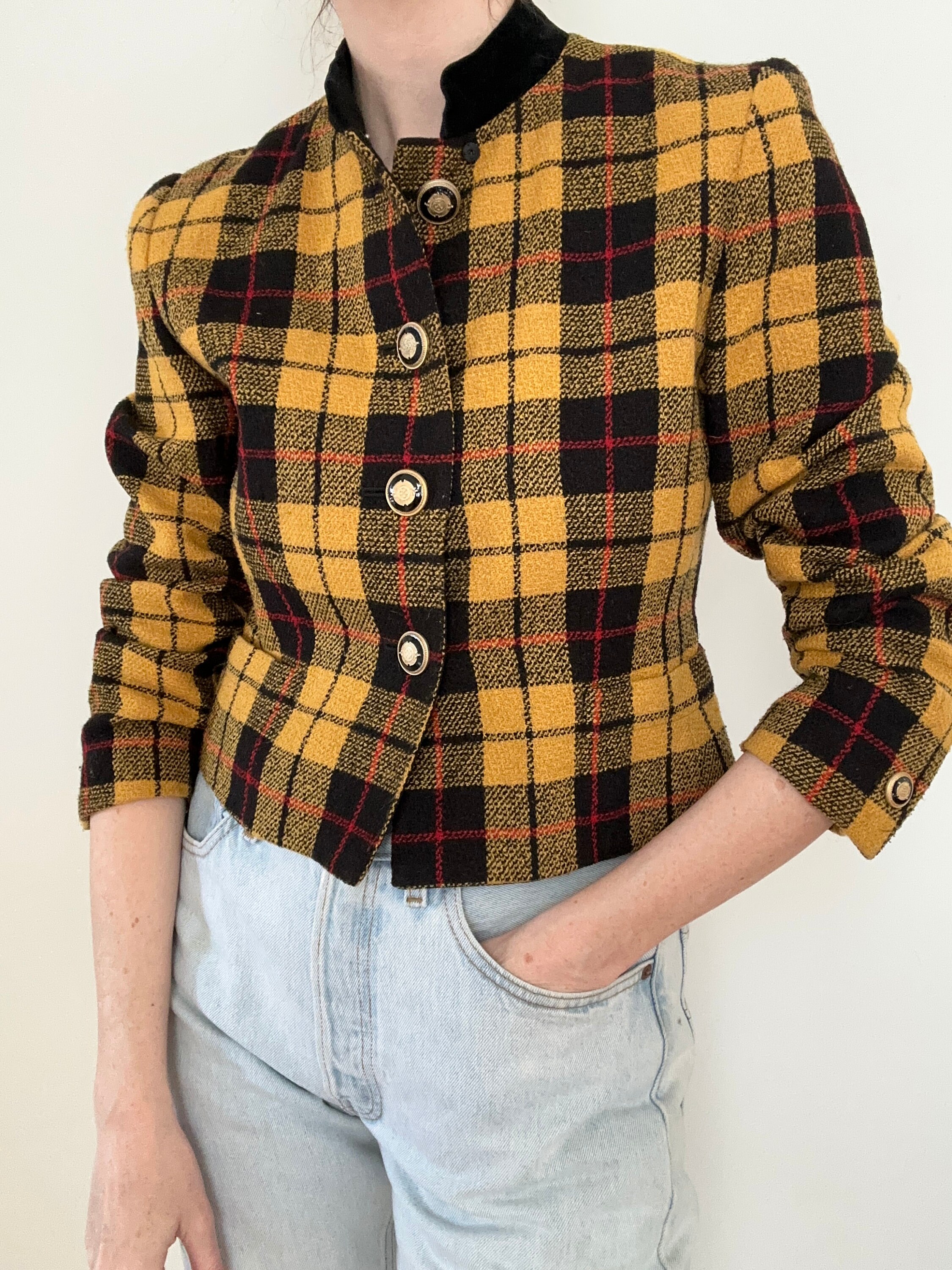 Retro Loose Plaid Cropped Jacket