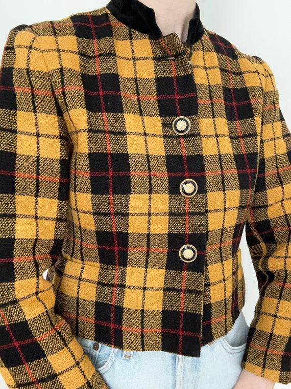 Vintage 90s plaid cropped blazer | yellow black r… - image 4