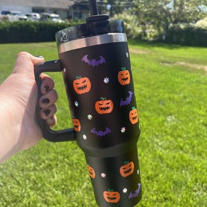 Vaso para beber de 40 oz con diseño de Halloween, vaso con forma de murciélago y calabaza, vaso para beber espeluznante, taza con aislamiento de Halloween