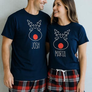 Christmas family pyjamas, matching tartan pyjamas set, personalised couples pyjamas, navy pyjamas, matching pyjamas for husband and wife image 5