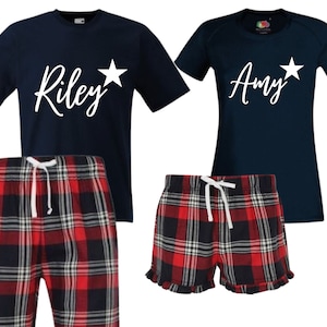 Couples matching Pyjamas, His and her Pjs, Personalised tartan pyjamas, valentine PJ set, christmas gift for boyfriend, gift for girlfriend