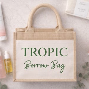 Tropic Jute Borrow Bag with Linen Pocket, Personalised Skincare Tote