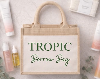 Tropic Jute Borrow Bag with Linen Pocket, Personalised Skincare Tote