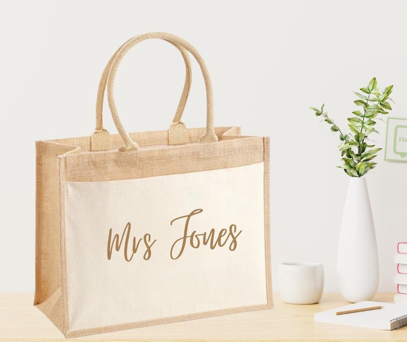 Personalised Jute Teacher Tote Bag, End of Term Gift bild 1