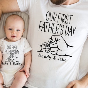 Personalised First Father's Day Matching Outfit, Dad & Baby Cotton Set