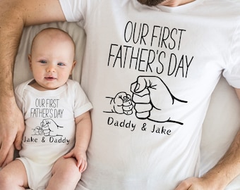 Personalised First Father's Day Matching Outfit, Dad & Baby Cotton Set