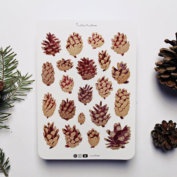 Pine cones Sticker Set, Wald Stickers, Bullet Journal Stickers, Nature Stickers, Tree Sticker, Forest Stickers, Tschurtschen Sticker Sheet