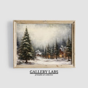 Christmas Tree Wall Art Printable Cottagecore Decor Seasonal Art Vintage Winter Oil Painting Christmas Wall Decor Pine Tree Art Forest Print