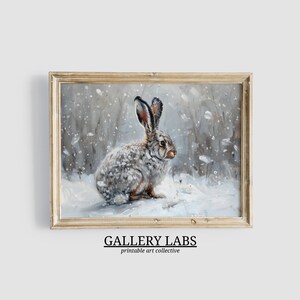 Vintage Christmas Wall Art • Printable Rabbit Print • Seasonal Decor • Winter Bunny Painting • Farmhouse Christmas Art • Nature Wall Art