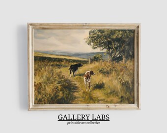Cuadro decorativo con paisaje de perros de caza • Lámina rústica campestre (descarga digital)