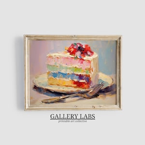 Kuchen Ölgemälde HERUNTERLADEN Preppy Dorm Dekor DRUCKBARE Wand Kunst Malerei Retro Küche Druck Bunte Minimalistische Kuchen Illustration