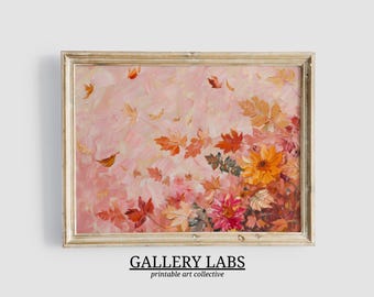 Herfstschildering met wilde bloemen • Roze herfstmuurkunst (digitale download)