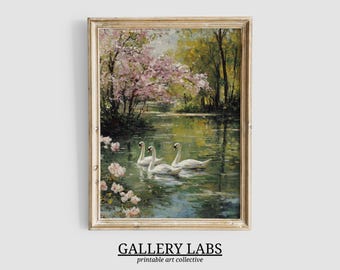 Antique Swan Art Print • Vintage Cottagecore Nursery Decor (Downloadable Art)
