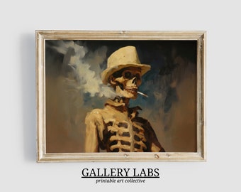 Skeleton Cowboy Art Print • Retro Western Decor (Digital Painting)