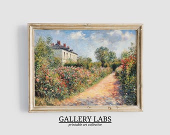 Cottage Rose Garden Painting • Vintage Floral Spring Wall Art (Digital Download)