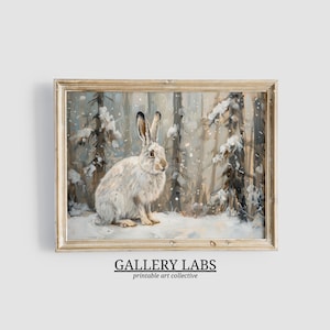 Vintage Christmas Wall Art • Printable Rabbit Print • Seasonal Decor • Winter Bunny Painting • Farmhouse Christmas Art • Nature Wall Art