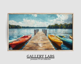 Arte para TV Samsung con marco de la Casa del Lago • Pintura vintage de verano (descarga digital, horizontal)