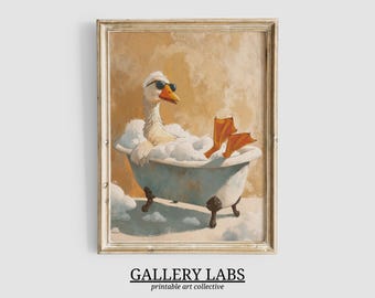 Goose in Bathtub Art Print • Funny Animal Kids Bathroom Decor (Digital Download)
