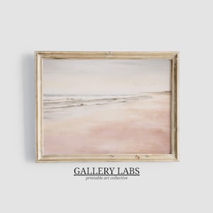 Pink Beach Painting PRINTABLE Wall Art Vintage Abstract Coastal Print DOWNLOADABLE Girly Room Decor Seascape Print Muted Minimalist Art