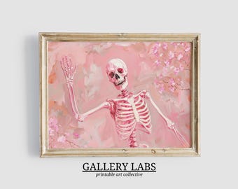Rosa Halloween-skelettkonsttryck • Pretty Halloween-dekor (digital nedladdning)