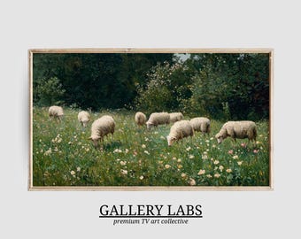 Vintage Sheep Landscape Painting for Samsung Frame TV (Digital TV Art)