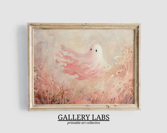 Pink Ghost Print • Halloween Wildflower Wall Art (Digital Art)