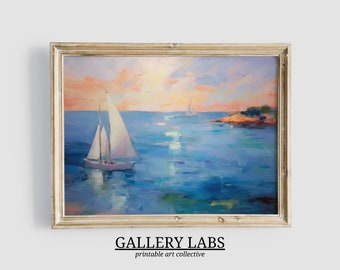 Coastal Seascape Painting • Printable Ocean Sailboat Art (Digital Download)