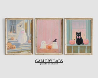 Conjunto de 3 Decorações de Parede Sazonais com Estampas Rosa de Halloween (Download Digital, Vertical)