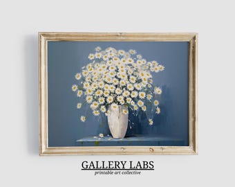 Kamille Blumen Malerei • Bauernhaus Stillleben Print zum Ausdrucken (Digital Download Art)