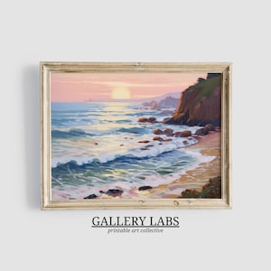 Abstract Coastal Painting PRINTABLE Wall Art Vintage Beach Print DOWNLOADABLE Girly Apartment Decor Seascape Print Pink Aesthetics Painting
