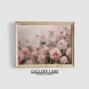 Pink Rose Garden Oil Painting PRINTABLE Girly Apartment Decor DOWNLOADABLE Minimalist Wildflower Print Botanical Wall Decor Farmhouse Art