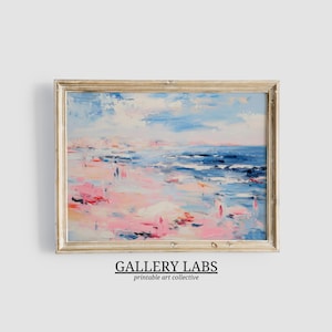 Abstract Coastal Painting PRINTABLE Wall Art Vintage Beach Print DOWNLOADABLE Girly Apartment Decor Seascape Print Pink Blue Abstract Art