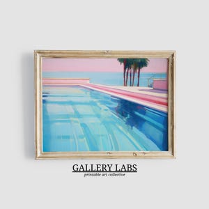 Retro Swimming Pool Painting DOWNLOADABLE Maximalist Wall Art PRINTABLE Cute Apartment Decor Pink Aesthetics Blue Pool Print Preppy Decor