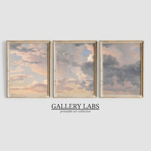 Neutral Cloud Study Art Print DOWNLOADABLE Digital 3 Piece Wall Art Cottage Core Decor PRINTABLE Wall Art Nursery Painting Landscape Print