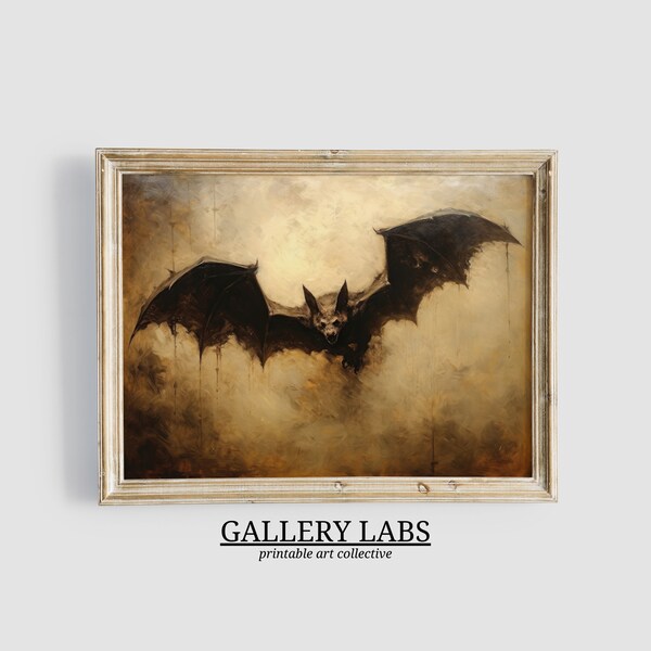 Gothic Painting PRINTABLE Bat Gift DOWNLOADABLE Dark Academia Decor Vampire Aesthetic Gothic Home Decor Vintage Painting Dark Cottagecore