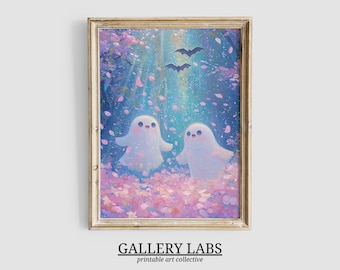 Pink Ghosts Halloween Art Print • Spooky Bat Decor (Digital Download)