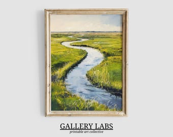 Wetlands Oil Painting • Vintage Marsh Landscape Art (Digital Art)