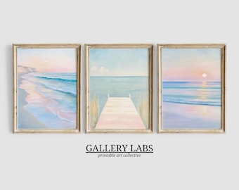 Pink Coastal Prints Set of 3 • Preppy Beach House Decor (Digital Download Art)