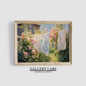 Wasruimte schilderij afdrukbare muur kunst vintage gedempte roze rozentuin schilderij DOWNLOADBARE boerderij artwork Cottage kern decor schilderij