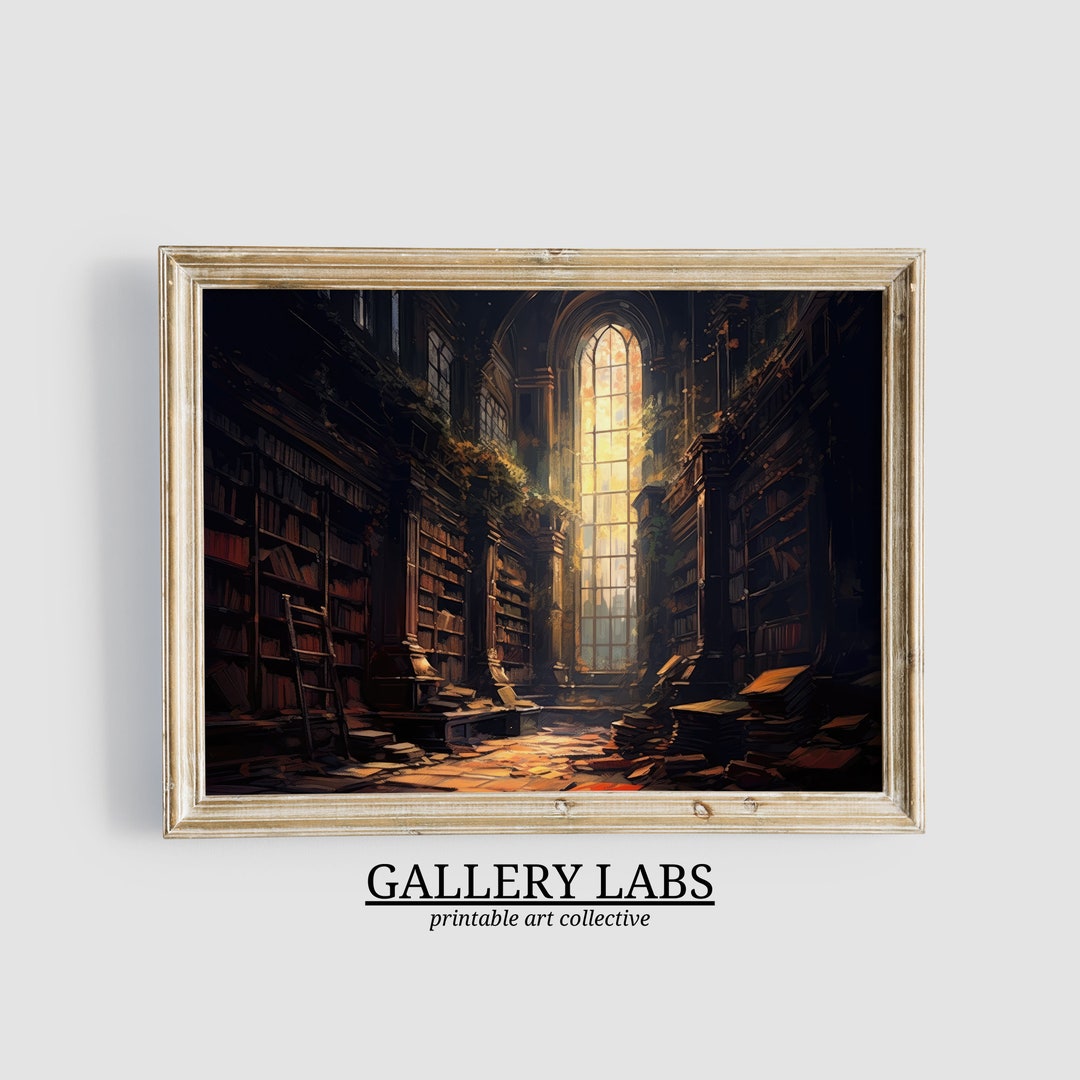 Library Print Printable Dark Cottagecore Vintage Oil Painting - Etsy