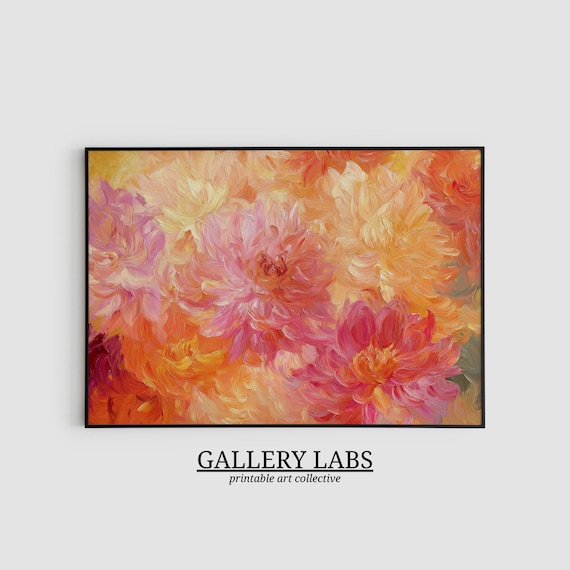 花の絵画 • オレンジとピンクの植物画（デジタルアートダウンロード